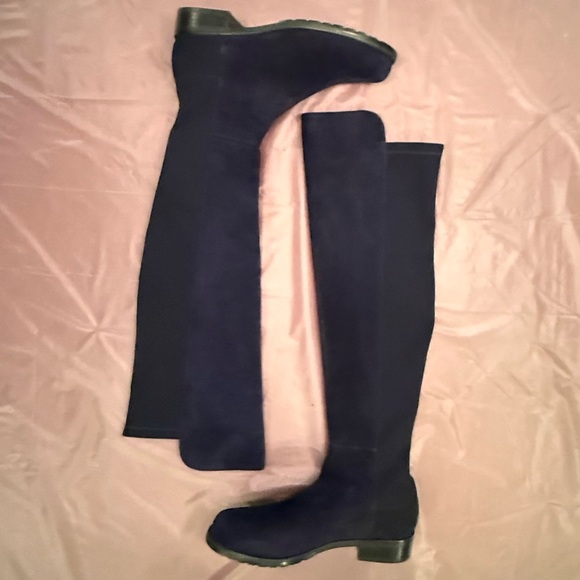 NWOT Stuart Weitzman Navy Blue Suede/Black Over-the-Knee 5050 Boots Size 6 $895 - Picture 12 of 12